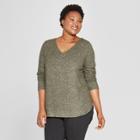 Women's Plus Size Cozy Long Sleeve V-neck Pullover - Ava & Viv Heather Olive