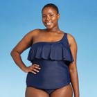 Kona Sol Women's Plus Size Ruffle One Shoulder Tankini Top - Kona