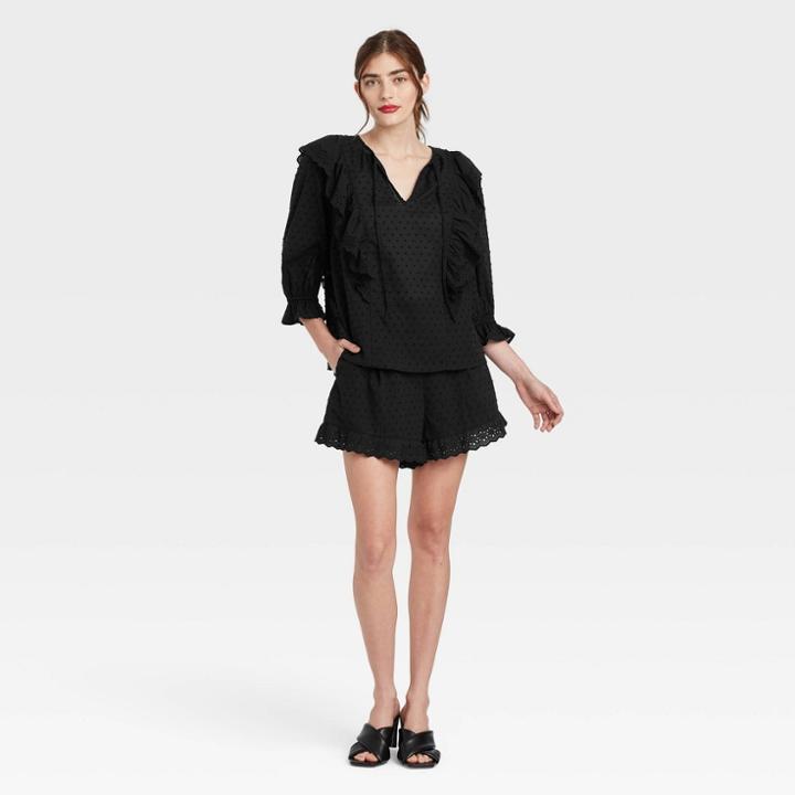 Women's Balloon 3/4 Sleeve Top - Who What Wear Black