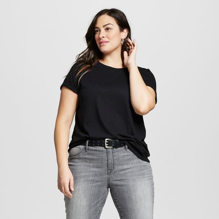 Women's Plus Size Crew Neck T-shirt - Ava & Viv Black