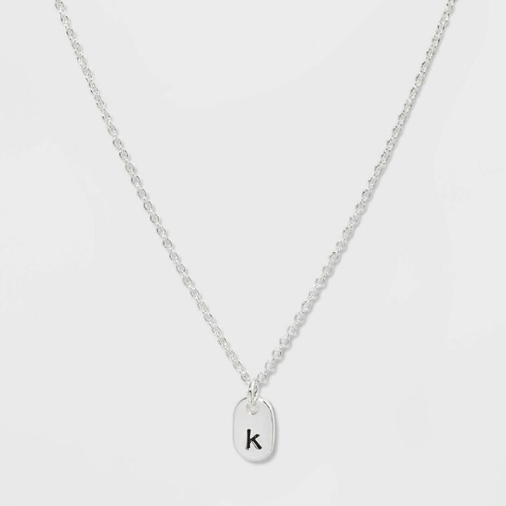 Initial K Tag Necklace - A New Day Silver, Women's