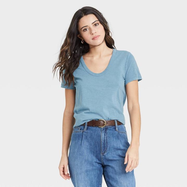 Women's Short Sleeve Scoop Neck T-shirt - Universal Thread Blue