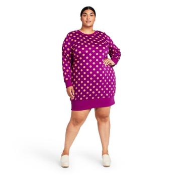 Women's Plus Size Polka Dot Long Sleeve Tunic Dress - Victor Glemaud X Target Purple