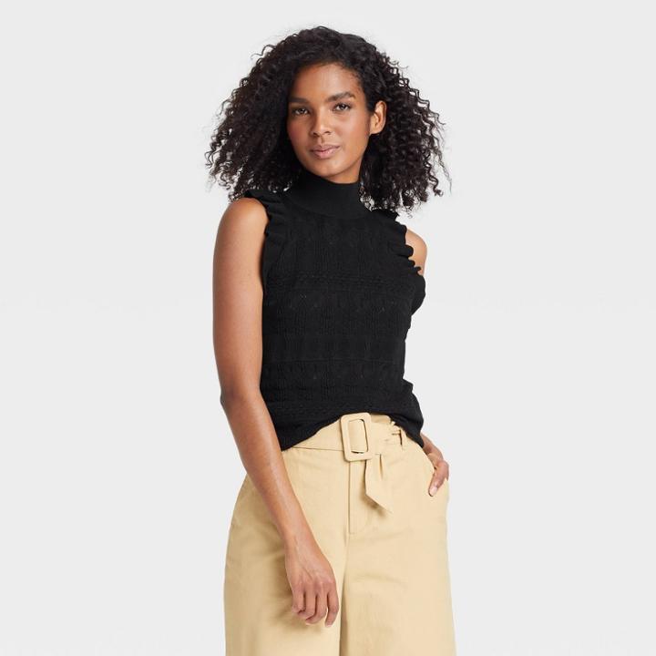 Women's Crochet Halter Neck Sweater Vest - Who What Wear Black