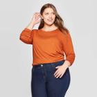 Women's Plus Size Long Sleeve Crewneck T-shirt - Ava & Viv Rust 1x,
