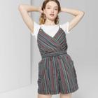 Women's Striped Sleeveless V-neck Strappy Romper With Pockets - Wild Fable Navy/green