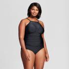 Women's Plus Size Laser Cut High Neck 1pc - Ava & Viv Black