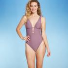Shade & Shore Women's Plunge Front Strappy Detail One Piece Swimsuit - Shade &
