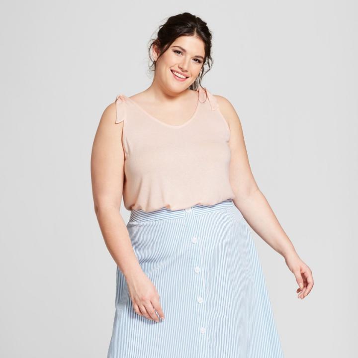Women's Plus Size Sleeveless Shoulder Tie Tank - A New Day Peach Heather