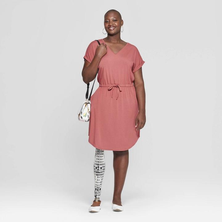 Women's Plus Size Short Sleeve Knit Dress - Ava & Viv Rose (pink)