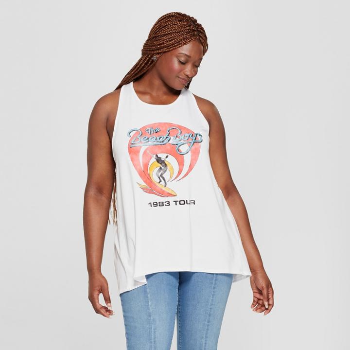 Bravado Women's The Beach Boys Plus Size 1983 Tour Racerback Drapey Graphic Tank Top (juniors') White