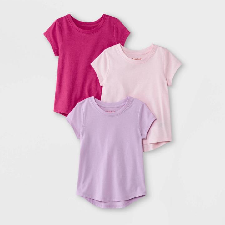 Toddler Girls' 3pk Short Sleeve T-shirt - Cat & Jack Bright Pink/light Pink/light Purple