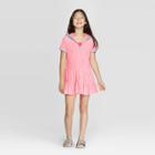 Girls' Hooded Ruffle Cover-up Dress - Cat & Jack Coral L, Girl's, Size: