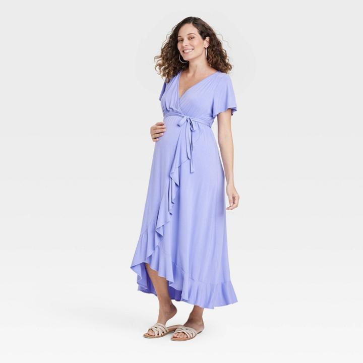 Flutter Short Sleeve Knit Maternity Dress - Isabel Maternity By Ingrid & Isabel Purple