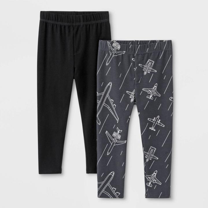 Toddler Boys' 2pk Pull-on Pants - Cat & Jack Airplane/black 12m, Toddler Boy's