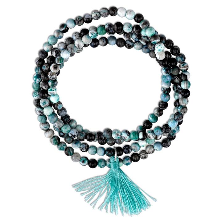 Distributed By Target Women's Silver Plated Green Fancy Jasper Wrap Bracelet -