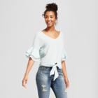 Women's Ruffle Sleeve Tie Front Top - 3hearts (juniors')