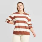 Women's Plus Size Striped Crewneck Sweatshirt - Universal Thread Brown 1x, Women's,