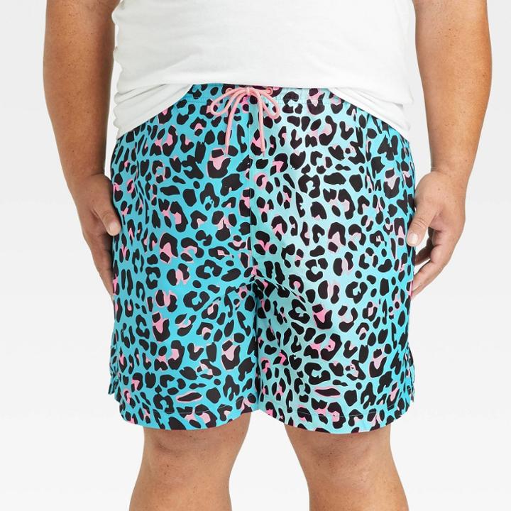 Bioworld Men's Big & Tall Ombre Leopard Print Swim Shorts