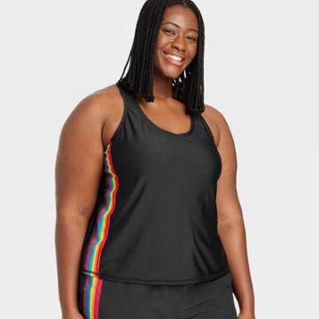 Humankind X Target Pride Adult Plus Size Humankind Swim Tank Top - Black Rainbow