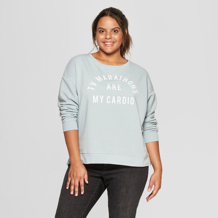 Women's Plus Size Tv Marathons Graphic Sweatshirt - Fifth Sun (juniors') Olive Green