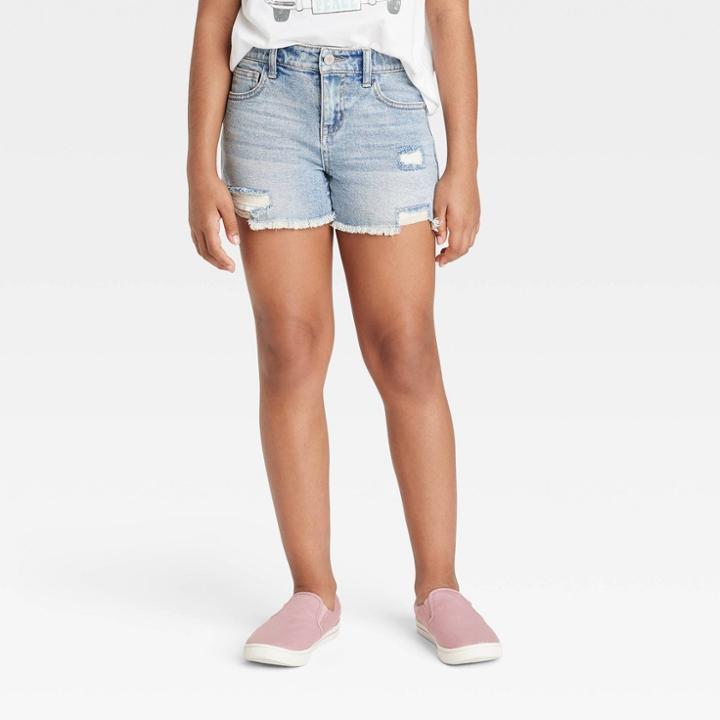 Girls' Mid-rise Jean Shorts - Art Class Light Wash