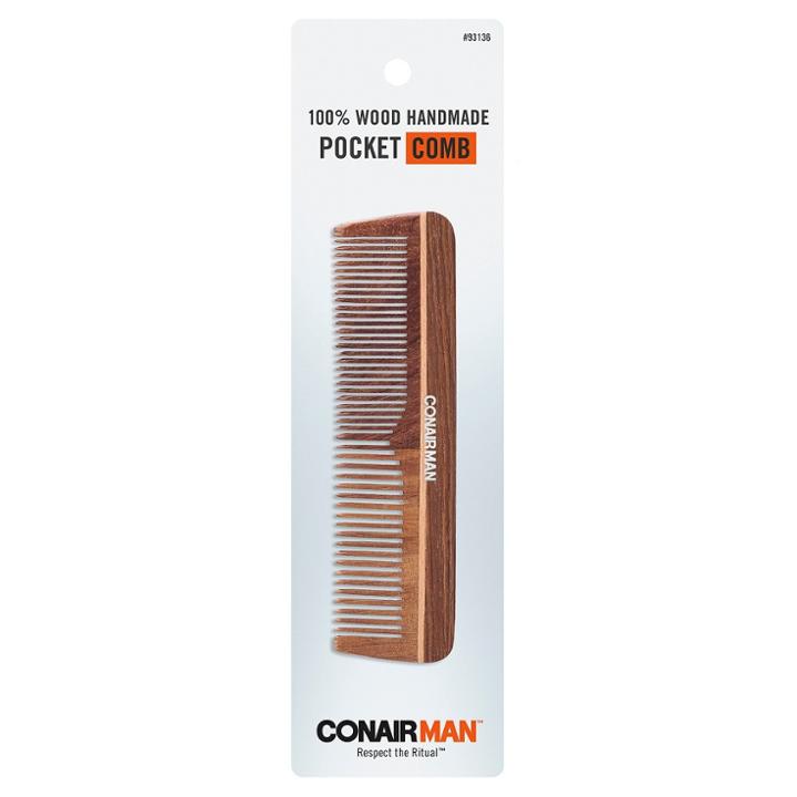 Conair Hand Cut Wooden Pocket Comb, Black