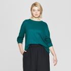 Women's Plus Size Essential Long Sleeve Crew Neck T-shirt - Prologue Teal (blue)