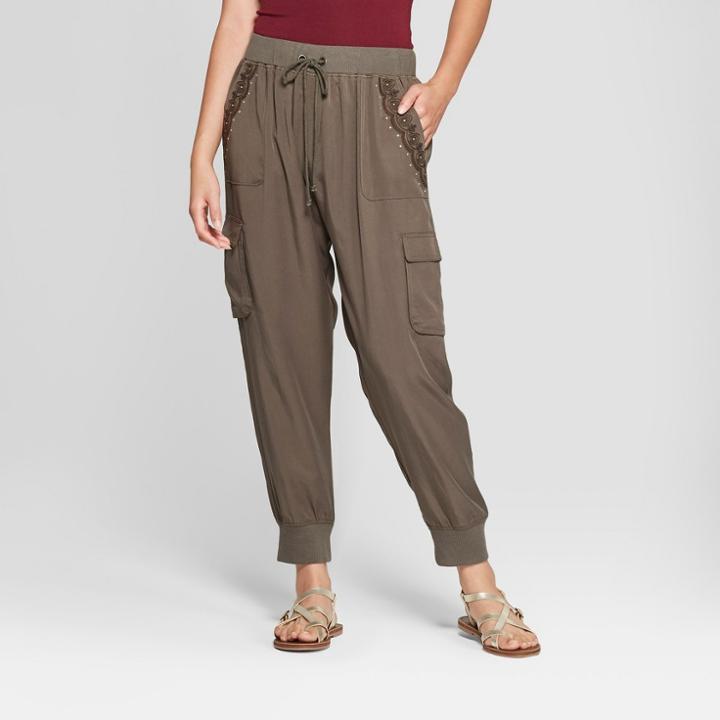Women's Cargo Joggers With Studs - Knox Rose Olive