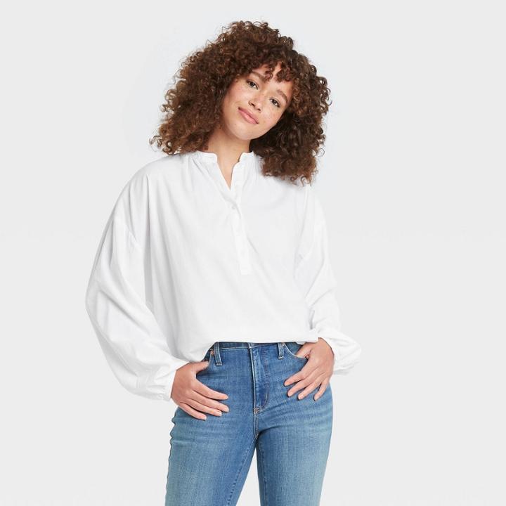 Women's Balloon Long Sleeve Poet Top - Universal Thread White