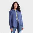 Women's Long Sleeve Relaxed Fit Gauze Button-down Shirt - Universal Thread Navy Blue