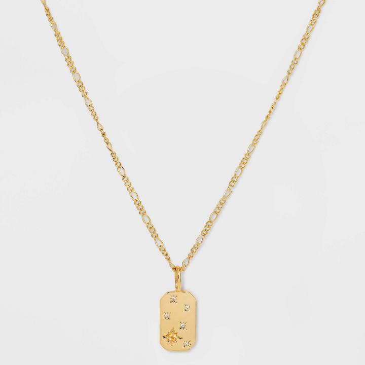 Gold Over Silver Plated Citrine And Cubic Zirconia Tag Pendant Necklace - A New Day Gold