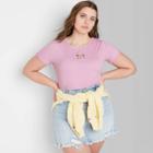 Women's Plus Size Short Sleeve Lettuce Edge Baby T-shirt - Wild Fable Pink