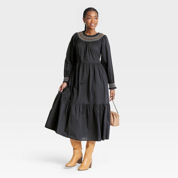 Women's Balloon Long Sleeve Tiered Dress - Universal Thread Gray