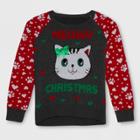 Well Worn Girls' 'meowy Christmas' Sweater - Charcoal Gray/red