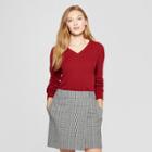Women's V-neck Ribbed Pullover Sweater - A New Day Dark Red