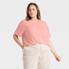 Women's Plus Size Short Sleeve Linen T-shirt - A New Day Pink