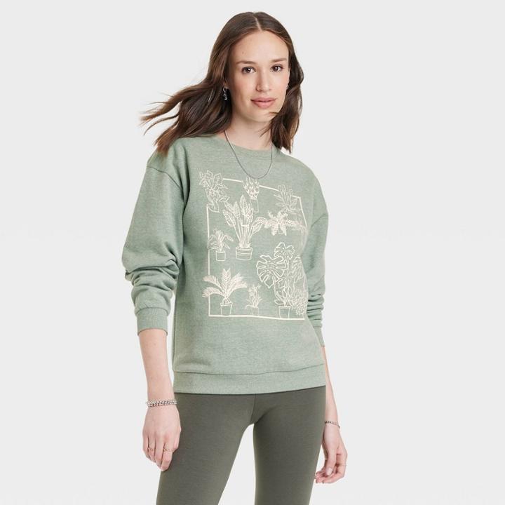 Iml Women's House Plant Graphic Sweatshirt - Heather Olive Green