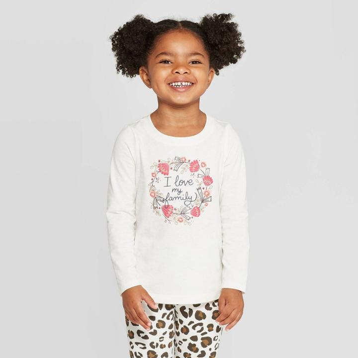 Toddler Girls' Long Sleeve 'i Love My Family' T-shirt - Cat & Jack Cream 12m, Girl's, White