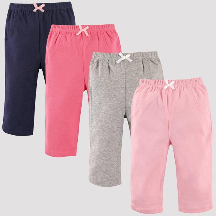 Luvable Friends Baby Girls' 4pk Tapered Ankle Pull-on Pants - Pink/gray/blue 9-12m, Kids Unisex