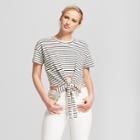 Women's Striped Short Sleeve Tie Front Knit Top - Xhilaration Black/white