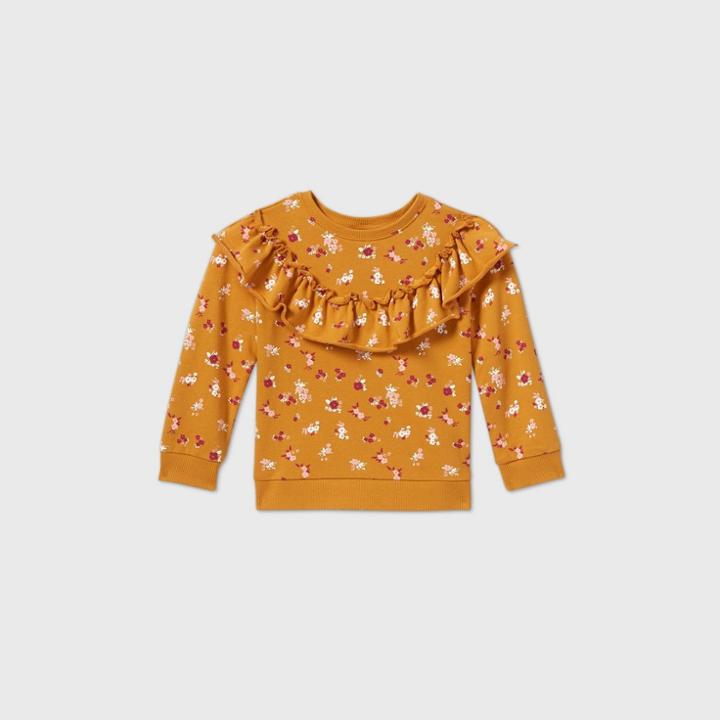 Toddler Girls' Printed Ruffle Sweatshirt - Art Class Gold