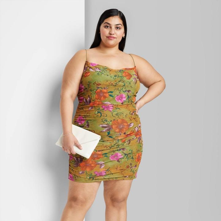 Women's Plus Size Sleeveless Mesh Bodycon Dress - Wild Fable Lime Green Floral