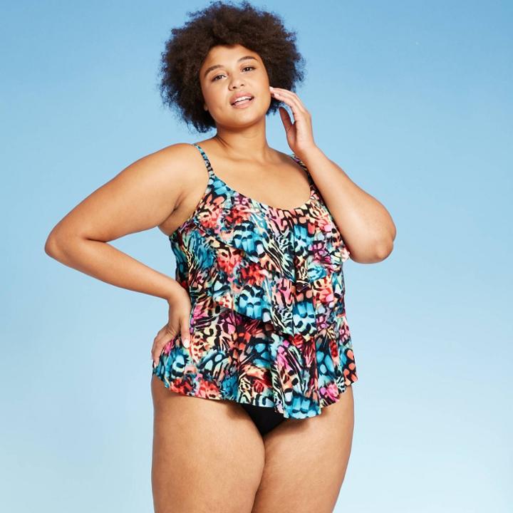 Women's Plus Size Tiered Tankini Top - Aqua Green 16w, Women's,