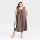 Women's Plus Size Ruffle Short Sleeve A-line Dress - A New Day Brown
