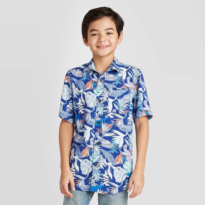 Oversizeboys' Short Sleeve Button-down Shirt - Cat & Jack Blue L Husky, Boy's, Size: