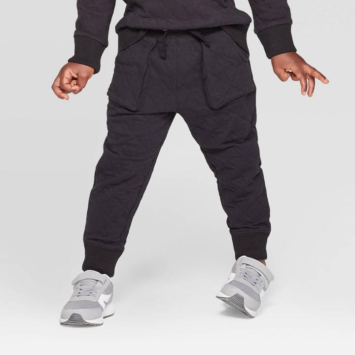 Toddler Boys' Specialty Quilted Jacquard Jogger Pants - Cat & Jack Black