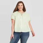 Women's Plus Size Short Sleeve V-neck Button-front Top - Universal Thread Mint 1x, Women's, Size: