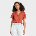 Women's Short Sleeve Button-down Shirt - Universal Thread Rust
