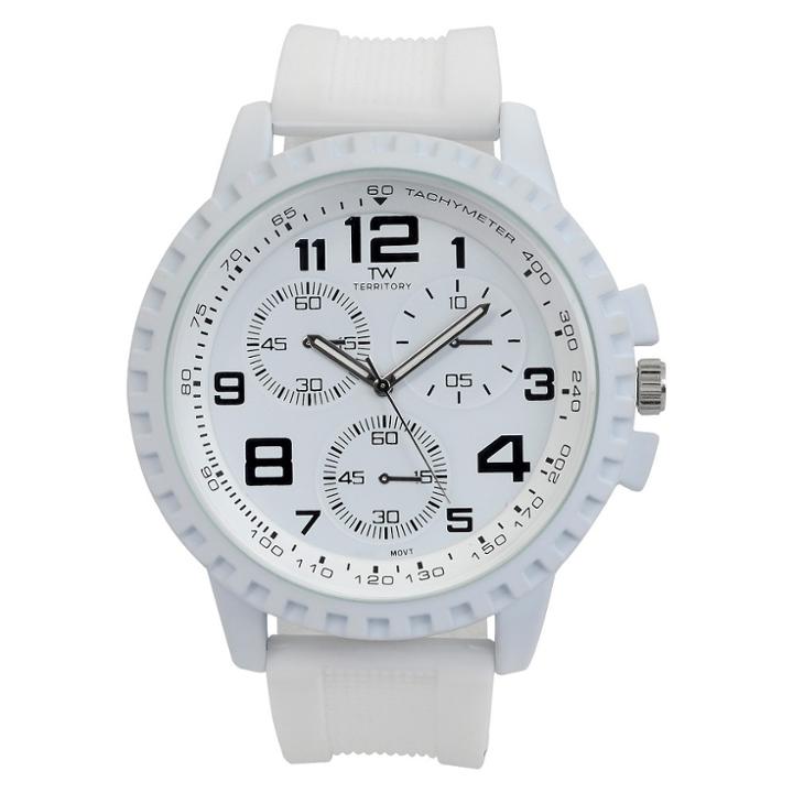 Men's Territory Large Round Face Silicone Strap Watch - White
